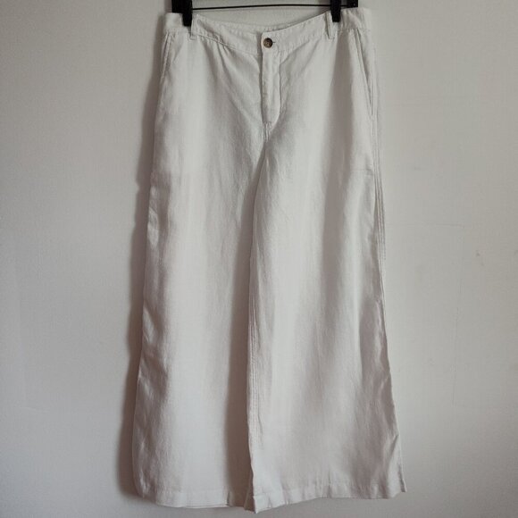 Ladies SZ 8P Madewell White Linen Wide Leg Relaxed Pant - Picture 1 of 4